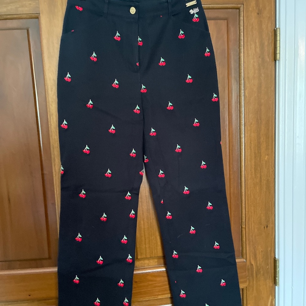 St. John black pants w/cherries